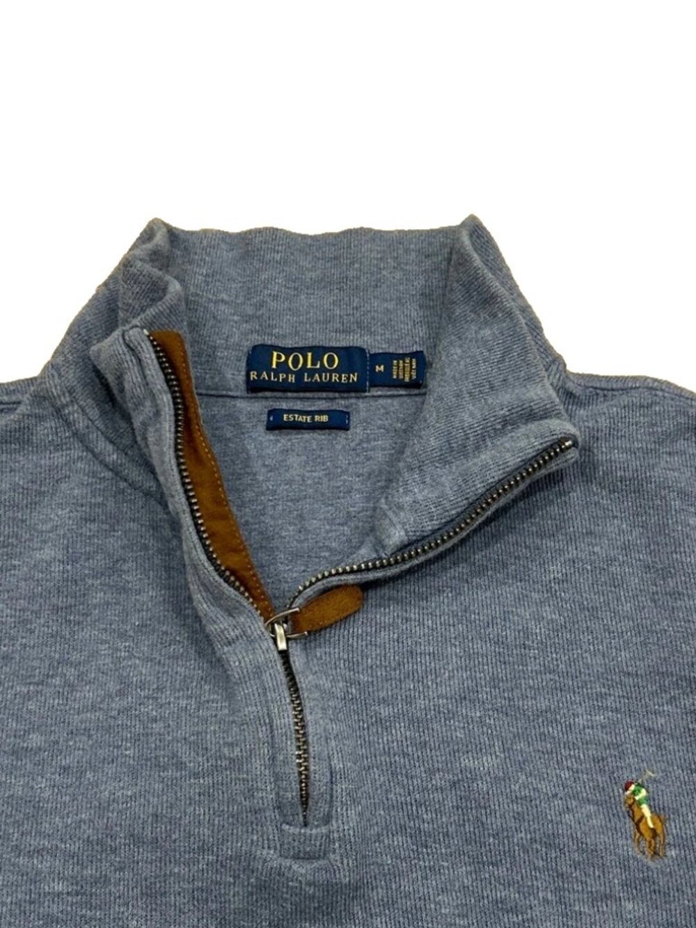 Polo Ralph Lauren Estate Rib 1/4 Quarter Zip Pullover Medium Blue Pony Cotton